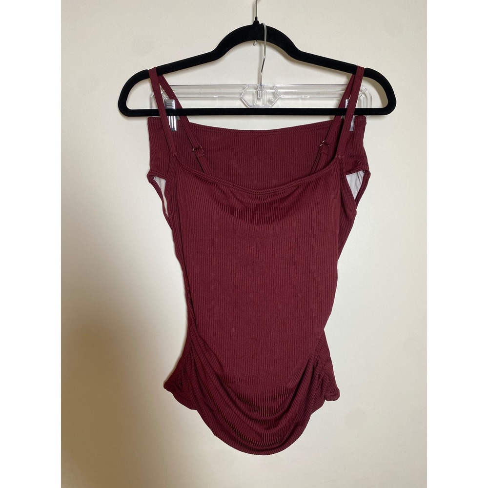 EOMENIE Tankini Swimsuit Women Medium Burgundy New Ribbed Ruched High Waist Set